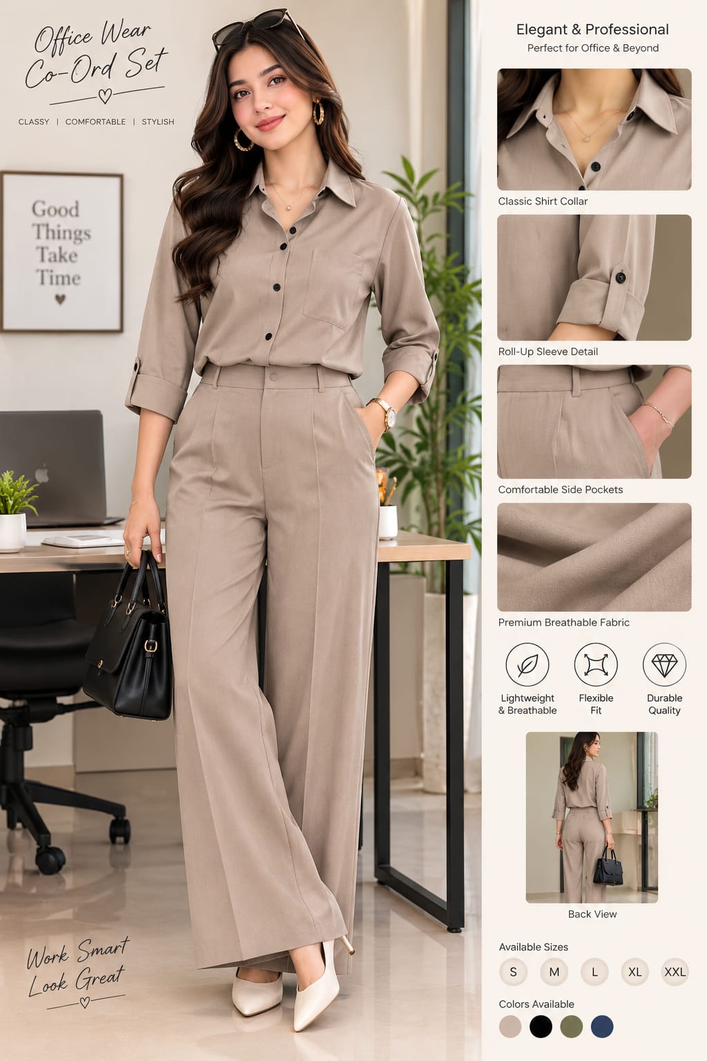 Women’s Elegant Beige Office Wear Co-Ord Set