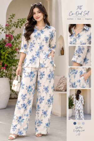Women’s Elegant Blue Floral Co-Ord Set