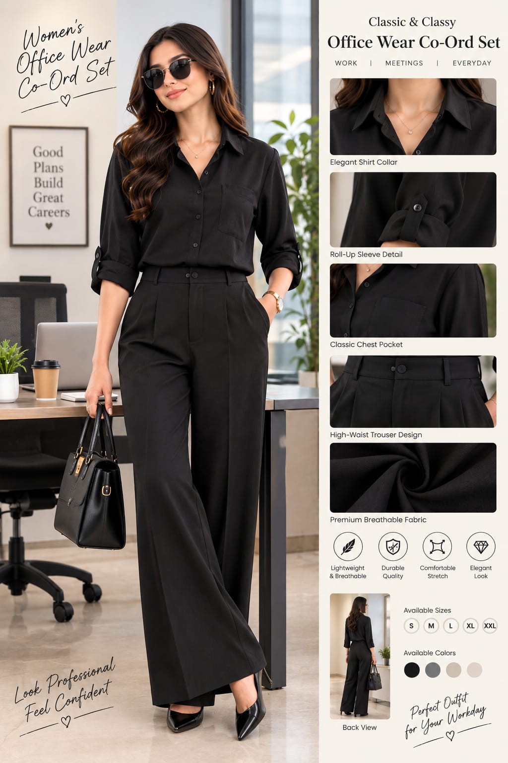 Women’s Classic Black Office Wear Co-Ord Set